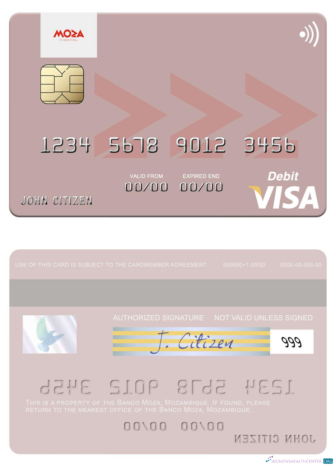 Download Mozambique Banco Moza visa debit card Photoshop template